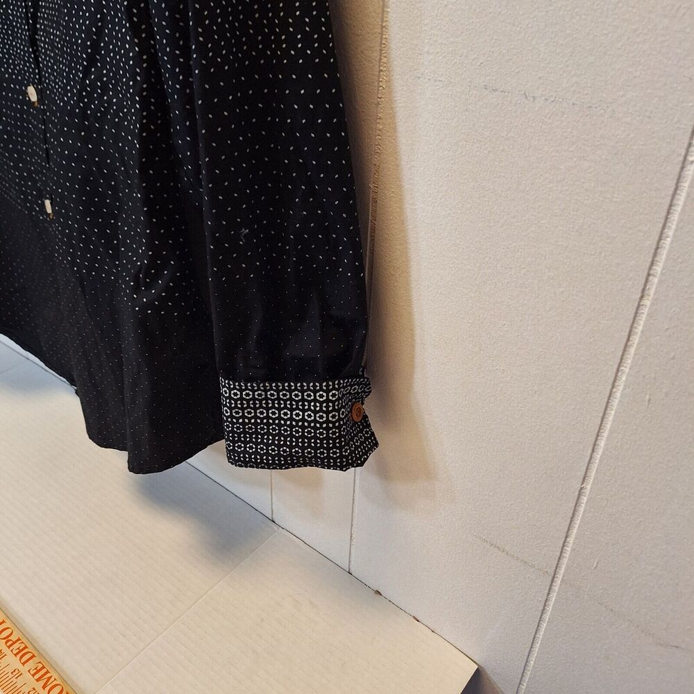 Porto Blanco Black Pattern Button Flip Cuff ‎ Algondon Cotton Shirt Men's Large - Picture 7 of 13